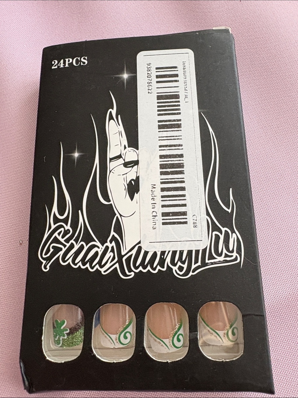 Press on Nails Short Length Glitter Green & White